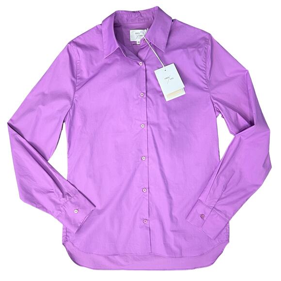 GreyVen Reiki Boyfriend Purple Collared Button Up Blouse Top Size S NEW Tags - Picture 10 of 12